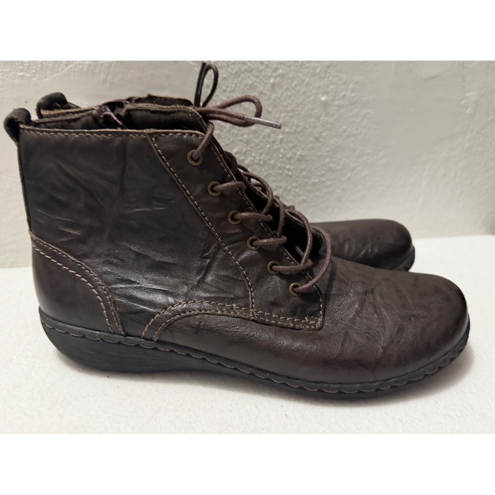 Clarks Collection Womens 8.5 Dark Brown Leather Lace Up Side Zip Ankle Boots - Picture 3 of 11